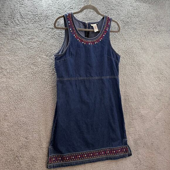 Vintage‎ Expressions Women's Medium Denim Sleeveless Dress Embroidered Design - Picture 7 of 10